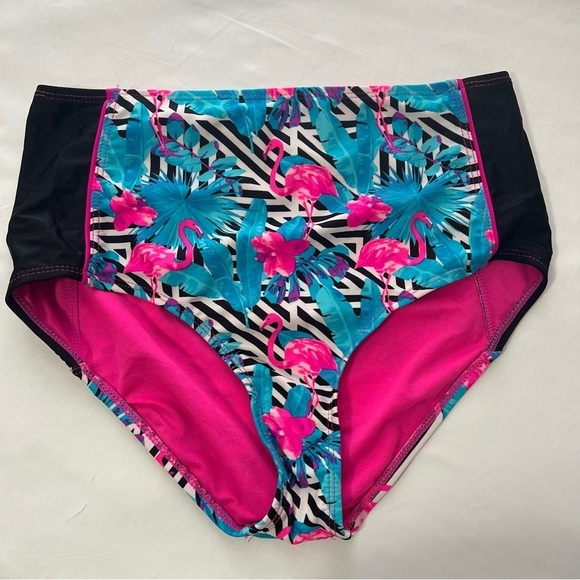 YMI Women’s Large 2 Piece Swimsuit Vibrant Tropical Flamingo Swimwear Set - Picture 2 of 11